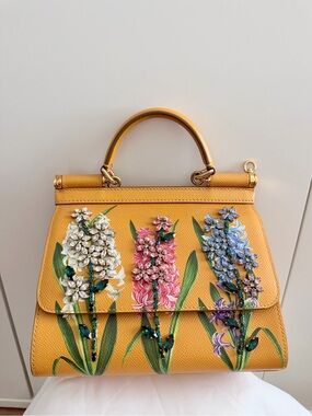 Dolce & Gabbana Small Miss Sicily Floral Crystal Embellished Leather Bag